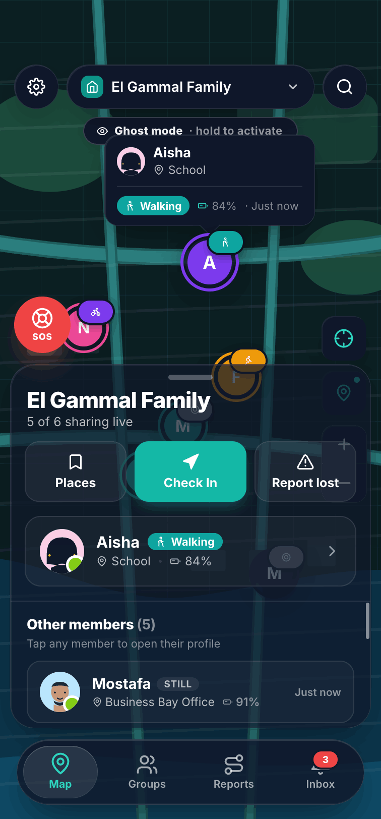 The Fein live map with a family’s locations