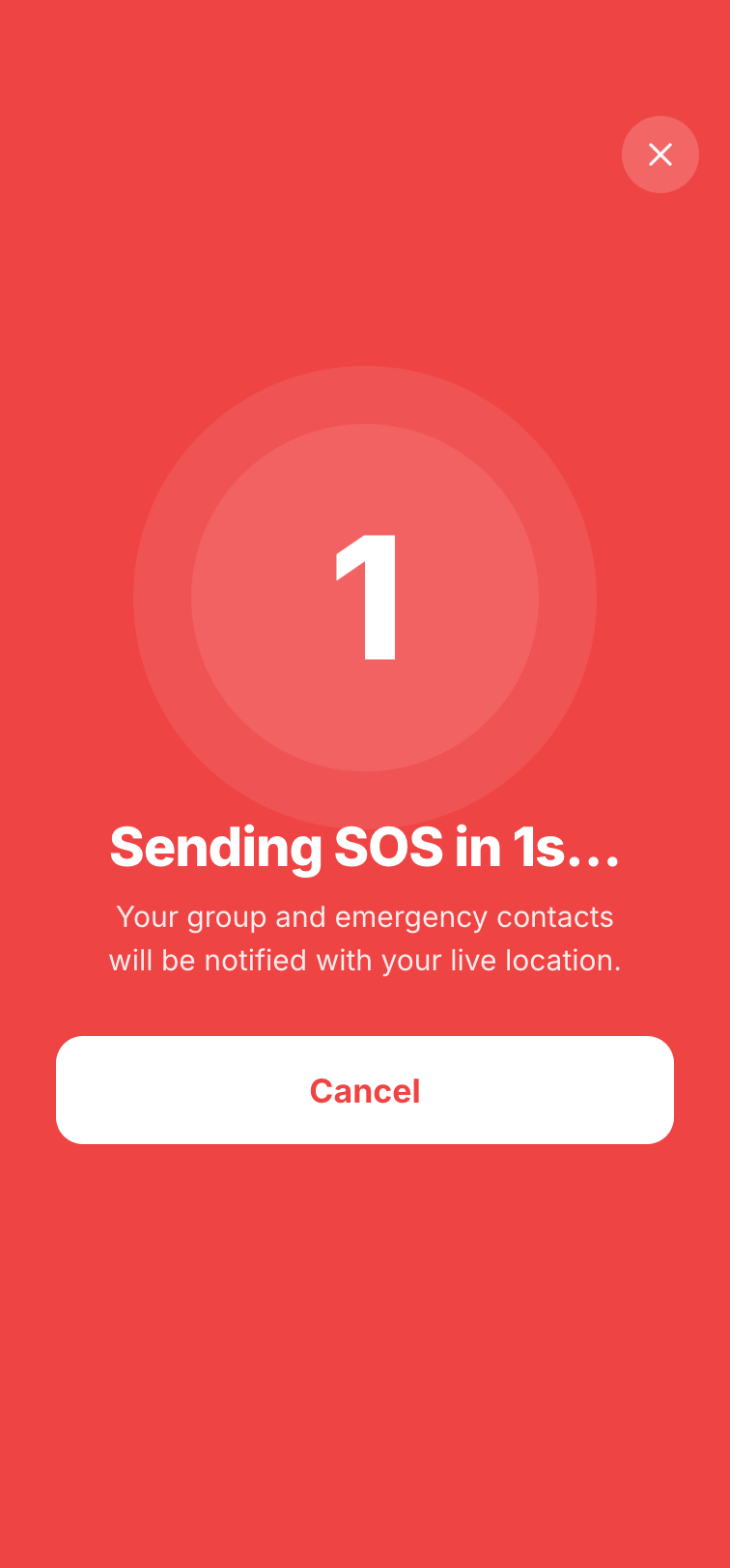 The SOS countdown screen